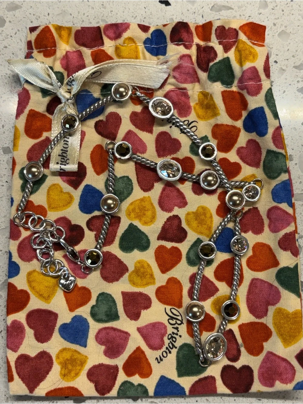 Brighton Silver-Tone Necklace with Tan and Champagne Crystals
